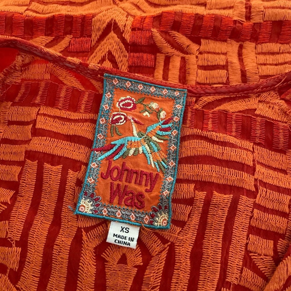 Johnny Was Orange Embroidery peasant blouse sz XS Vneck long sleeve eyelet lace - Picture 16 of 16